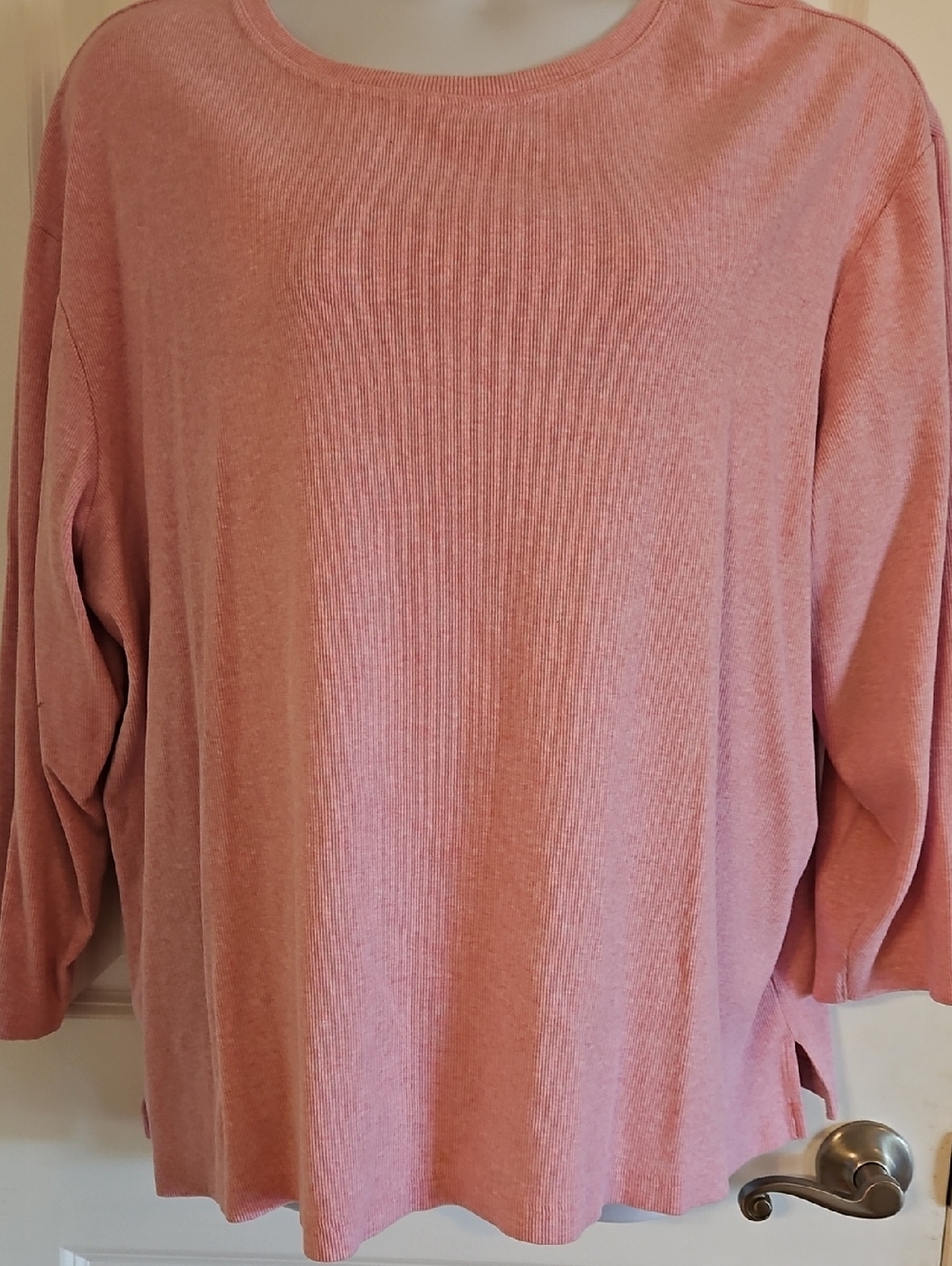 Denim&Co Medium Weight Pink Ribbed Front Knit Top